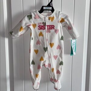 NEW! Carter's Little Sister Heart Print One Piece Winter Footie pajamas, newborn